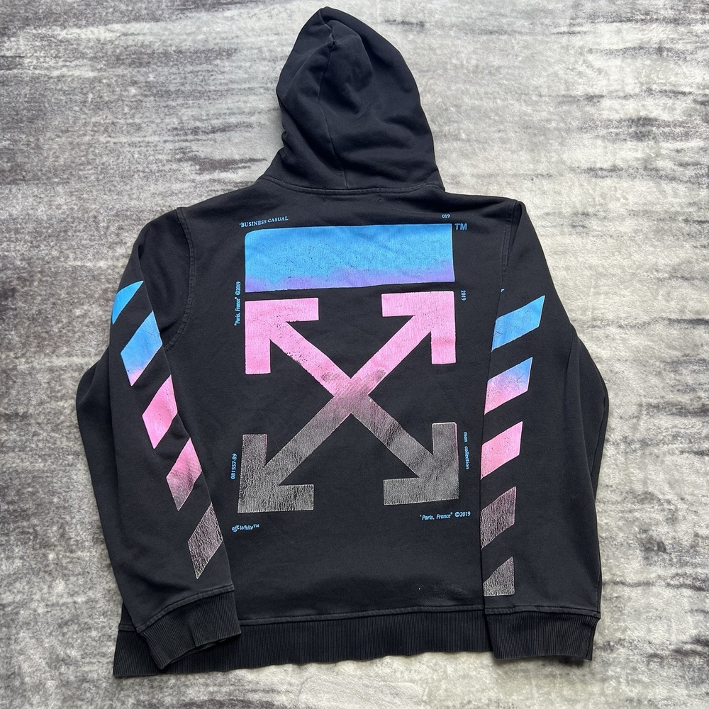 Off-White Men's Hoodie L 2019 Virgil Abloh Pink Blue Cotton Distressed Gradient